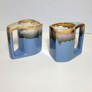 RARE Blue Rodolfo Padilla Vintage Stoneware Hand Glazed Mugs Signed Excellent
